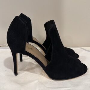 Peep toe suede stilettos